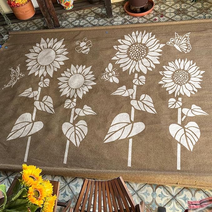 Large Sunflower Flower Stencils for Painting Garden Fence - Sunflower Floral Stencil Templates for Wood Furniture, Wall Mural