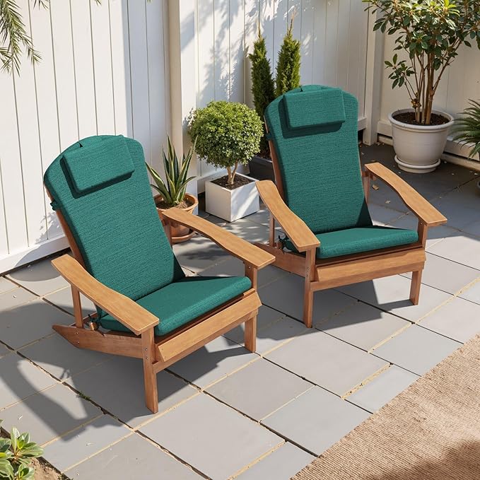 Crestlive 50x20 Inch Adirondack Chair Cushion with Headrest, Water Repellent, Fade Resistant, High Back Outdoor Rocking Chair Cushion for Patio, Malachite