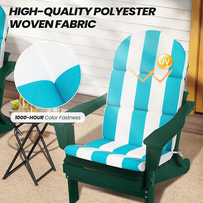 Crestlive 50x19.6 Inch Adirondack Chair Cushion, Water Repellent, Fade Resistant, High Back Outdoor Rocking Chair Cushion for Patio, Blue Stripe