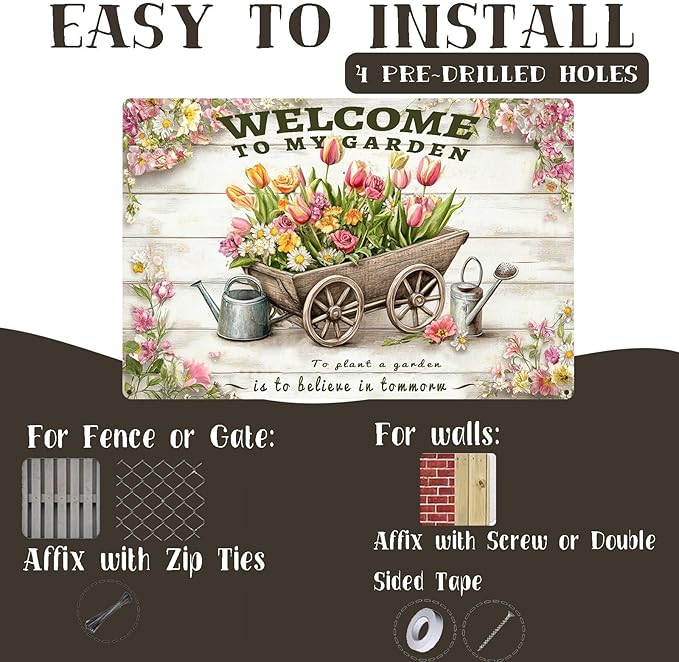 Vintage Garden Metal Tin Signs Flowers Welcome to My Garden Funny Tin Sign Rustic Indoor Outdoor Wall Decor for Home Yard Farmhouse Greenhouse Patio Porch Bar 12×16 Inch
