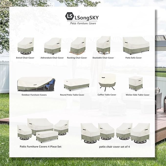 Outdoor 2-Seater Loveseat Cover,Patio Sofa Covers Fits up to 58W x 32.5D x 31H Inches,100% Waterproof Heavy Duty Patio Furniture Covers,Beige & Gray-Green