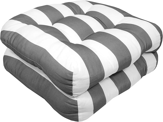 Sweet Home Collection Patio Cushions Outdoor Chair Pads Premium Comfortable Thick Fiber Fill Tufted 19" x 19" Seat Cover, 2 Count (Pack of 1), Havana Silver/White