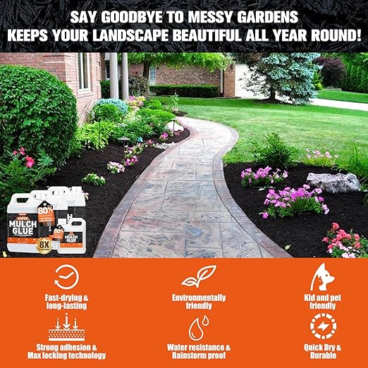 Mulch Glue for Landscaping, 1Gallon Rock Glue, Fast-Dry Non-Toxic Weather-Resistant Strong Gravel Binder, Pine Straw Outdoor Strong Pebble Gravel Hold for Garden, Mulch Lock and Pea Gravel