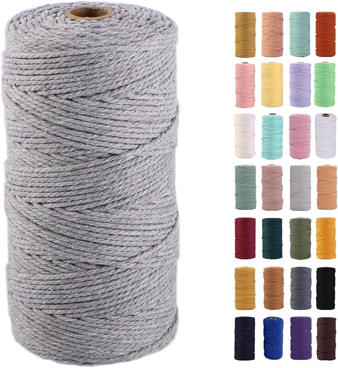MAOQIAN Light Grey Macrame Cord 2mm x 220Yards,Colored Cotton Rope Colorful Cotton Cord Soft Craft Cord Twine for Wall Hanging Plant Hangers Crafts Decorative Projects
