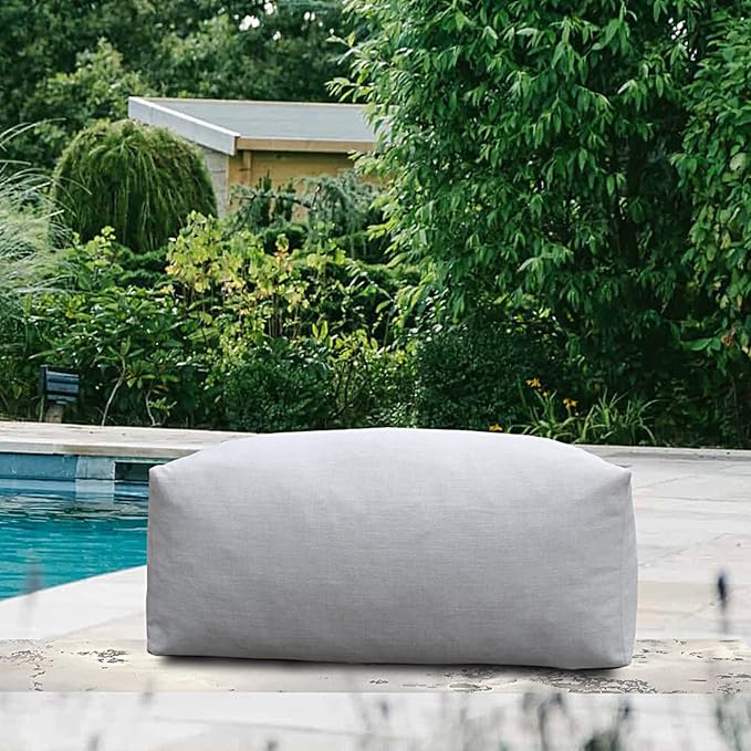 Patio Ottoman, Outdoor Coffee Table Bean Bag Chair, Daybed Sofa Comfy Couch, Modular Patio Sectional Sofa, Water-Resistant Olefin Fabric, High-Density Foam Filled, Comfy Lounge Seat, Light Gray