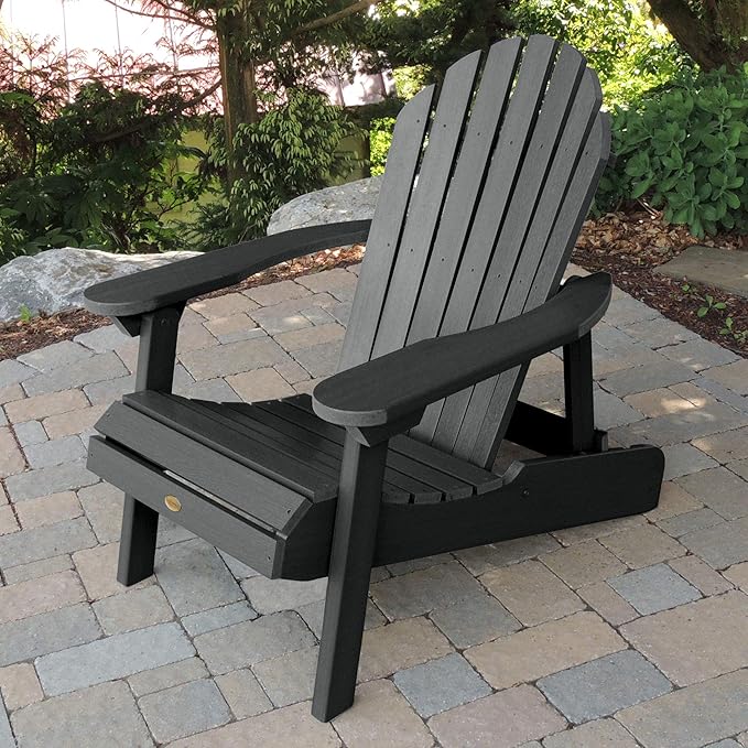highwood Hamilton Made in the USA Folding and Reclining Adirondack Chair, Adult Size, Black