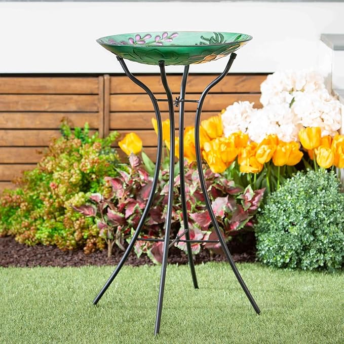 Evergreen Garden Metal Hourglass Shape Bird Bath Stand for Outdoors | 31" Tall Fits up to 18" Diameter Bowls | Weatherproof Easy Assembly | 4 Stable Steel Legs for Garden Patio Outside