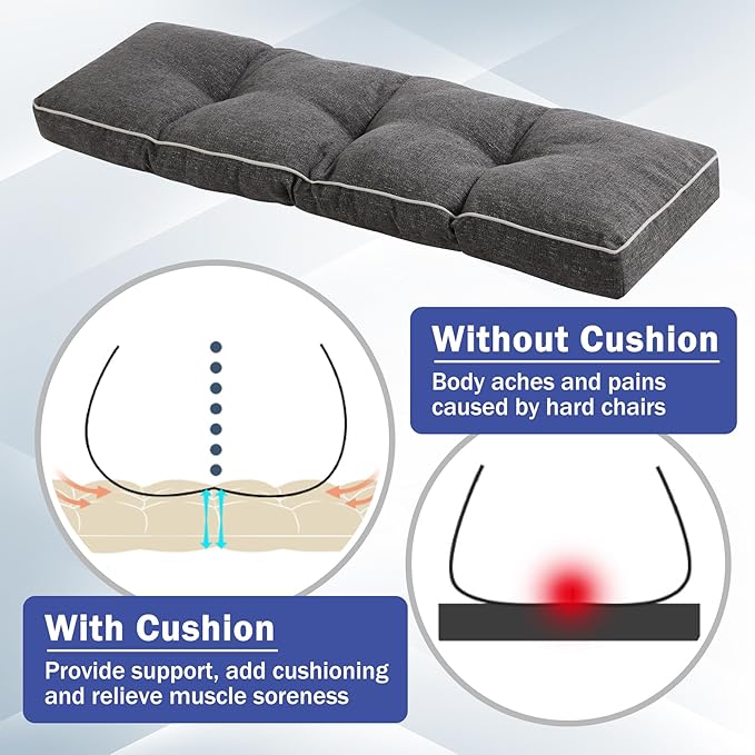 Bench Cushion, 42 x 16 Inch Patio Furniture Cushions with Durable Ties, Soft Memory Foam Bench Cushions for Indoor/Outdoor Furniture with Non-Slip Bottom, Kitchen&Dining, Dark Grey (Pack of 2)