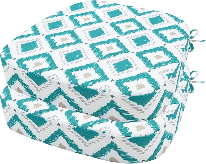 idee-home Outdoor Chair Cushions Set of 2, 17" x 17" x 3" Thick D-Shaped Patio Furniture Outdoor Seat Cushions Waterproof with Ties, Dining Pads