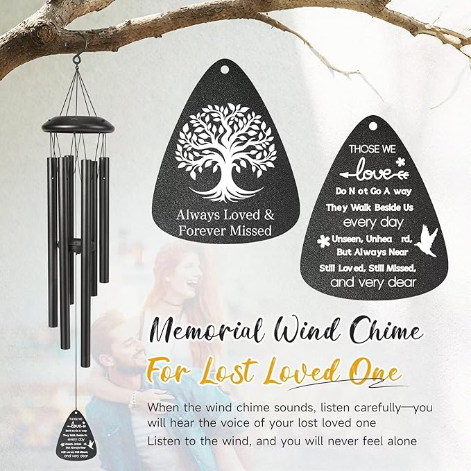 Memorial Gifts for Loss of Loved one, 25''Memorial Wind Chimes of Sympathy Gifts for Loss of Love one,Condolence/Bereavement/Remembrance Gift,Windchime in Memory,Funeral Decor for Garden Outside,Black
