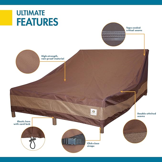 DUCKCOVERS Ultimate Waterproof 82 Inch Double Wide Patio Chaise Lounge Chair Cover, Patio Furniture Covers