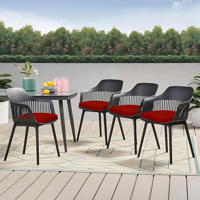 Outdoor Chair Cushions Set of 4, 17 x 16 Inch Patio Chair Cushions, Water Resistant, Non-Slip Ties (Brick Red)