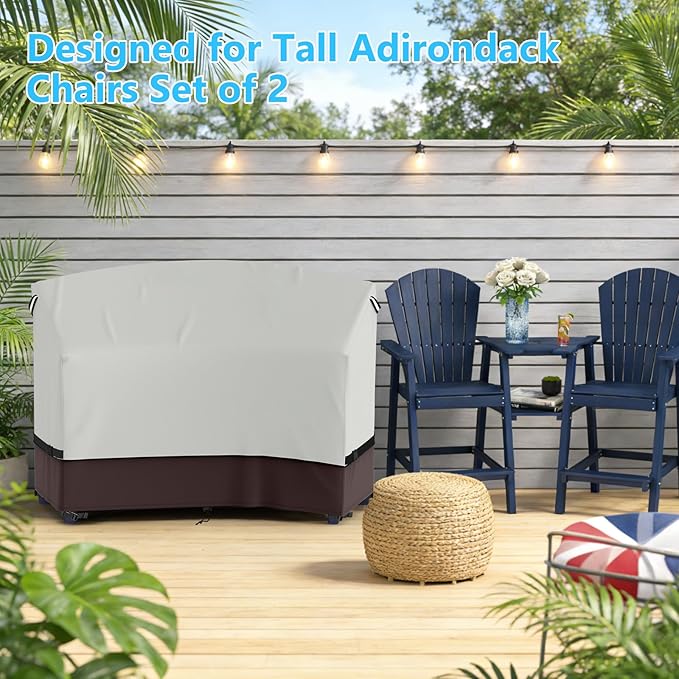 STARTWO Adirondack Chair Cover,Outdoor Waterproof Cover for Tall Adirondack Chair Set of 2 with Table,Beige&brown Waterproof Oxford for All-Season Protection(81"Wx30''Dx49''H)