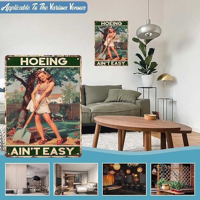Garden Sign Hoeing Ain't Easy Gardening Wall Art Decoration Yard Indoor Outdoor Decor 12 x 16 Inch