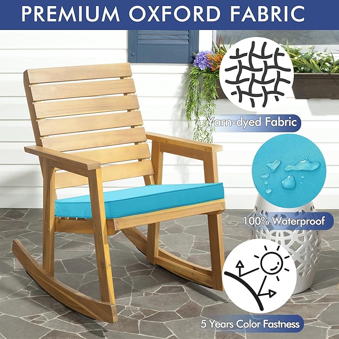 Outdoor Chair Cushions 16 x 17 Inch, Set of 6, Waterproof Patio Chair Cushions with Tie 5 Year Color Fastness Thick Outdoor Seat Cushion for Garden Lawn Patio Furniture Teal