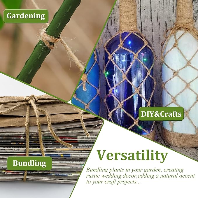 Leecogo 3mm 6Ply Jute Twine, 328 Feet,Heavy Duty for Garden, Crafts, Rustic Decor