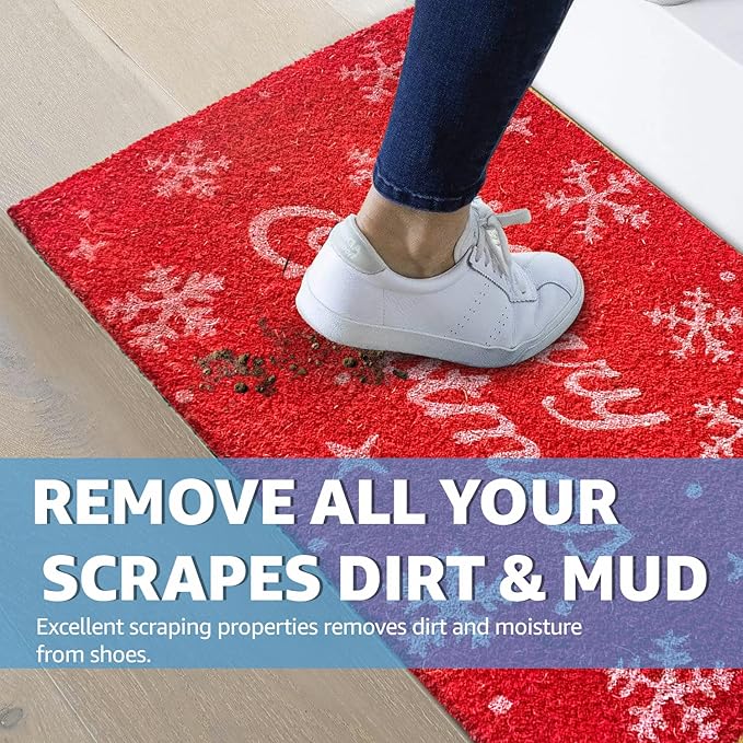 LuxUrux Premium Christmas Door Mat Outdoor - Elegant Coir Holiday Door Mat, Absorbent and Non-Slip for Outdoor Entrances Front Door- Merry Christmas. (Merry Christmas-Script)