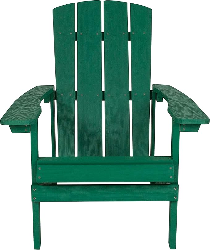 Flash Furniture Charlestown Poly Resin Adirondack Chair - Green - All Weather - Indoor/Outdoor - Set of 4