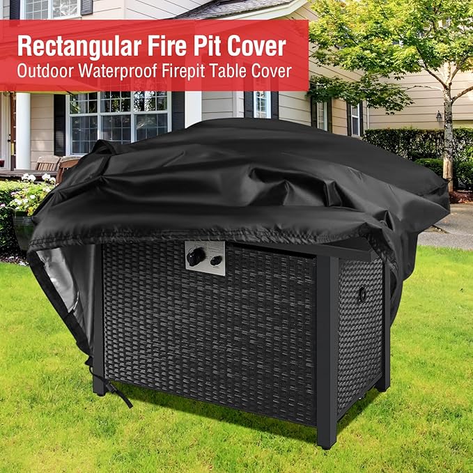 Rectangular Fire Pit Cover 43 inch, Propane Gas Fire Pit Table Cover,Outdoor Waterproof Firepit Table Cover - 43 X 22 X 25 Inch