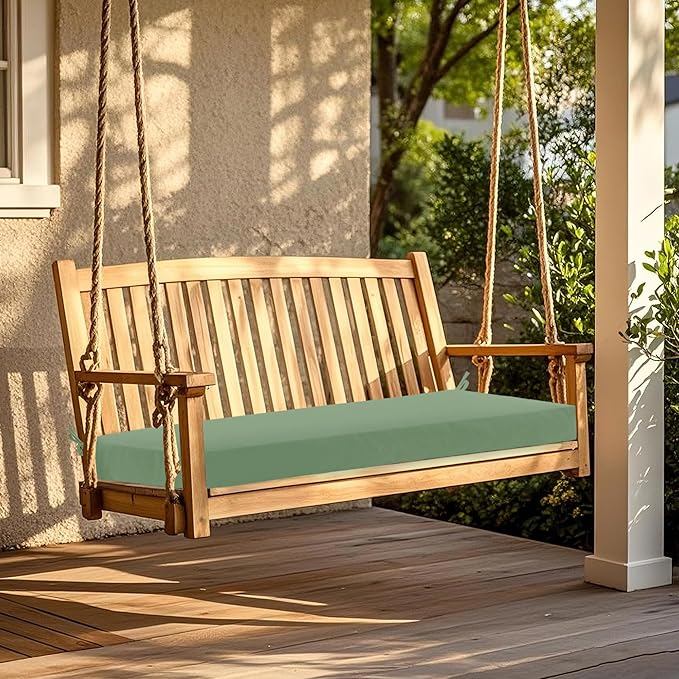 Outdoor Bench Cushion Waterproof 42"x18" – Fade-Resistant Patio Furniture Cushion with Ties for Porch Swing, Loveseat, or Indoor Bench Replacement, Sage Green