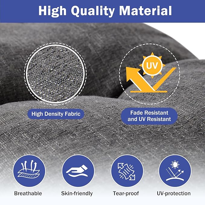 Bench Cushion, 42 x 16 Inch Patio Furniture Cushions with Durable Ties, Soft Memory Foam Bench Cushions for Indoor/Outdoor Furniture with Non-Slip Bottom, Kitchen&Dining, Dark Grey (Pack of 2)