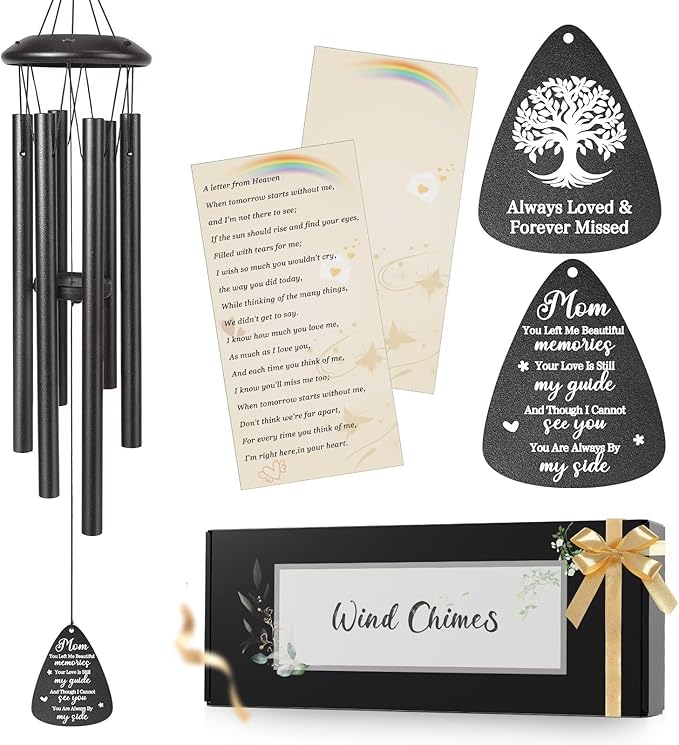 Memorial Gifts for Loss of Mom, 25''Memorial Wind Chimes for Loss of Mother Gifts, Condolence/Bereavement/Remembrance Gift,Windchimes in Memory Sympathy Gift,Funeral Decor for Garden Outside,Black