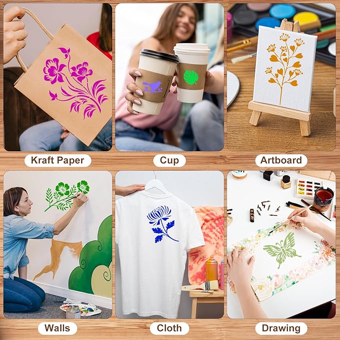 80Pcs Stencils for Painting, Stencils for Crafts Reusable Flower Wall Stencils for Drawing Art Scrapbook (6x4.7in, 5.91x2.59in, 4x4 in, 2x2in)