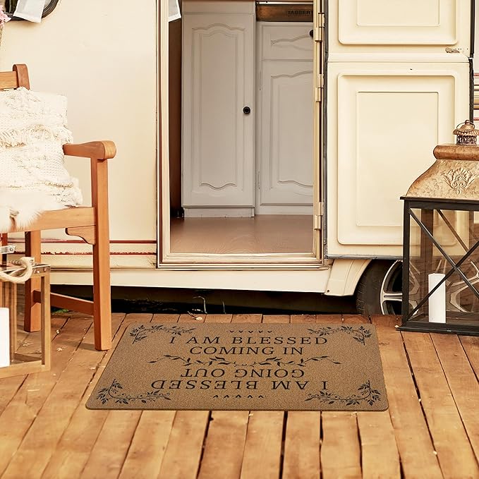 Farmhouse Christian Door Mat, I Am Blessed Coming in Going Out Welcome Front Door Mat Indoor Outdoor Entrance, Bible Verse Artificial Coir Doormats Rugs for Porch Patio Entryway Decor 30x17in