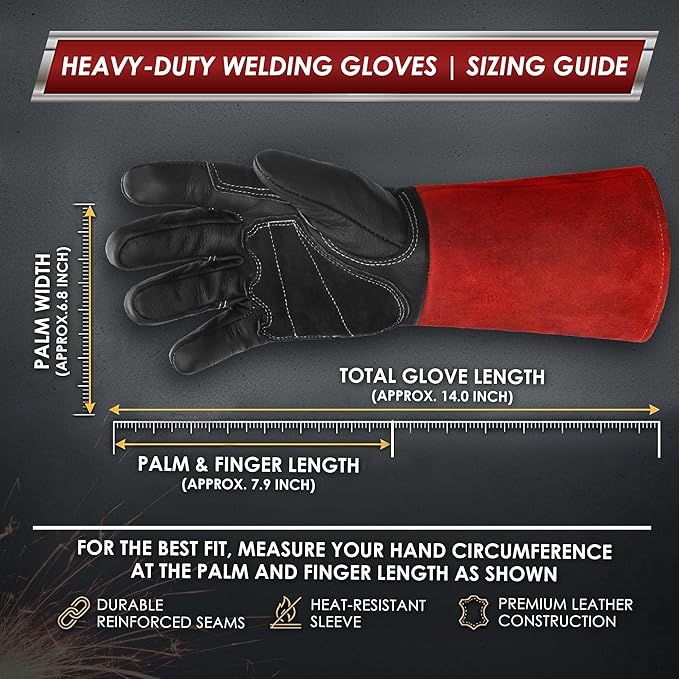 bestarc Leather Forge MIG Welding Gloves, 932℉ Heat Resistant Welding Gloves with Kevlar Stitching for MIG, TIG, Stick, Forge