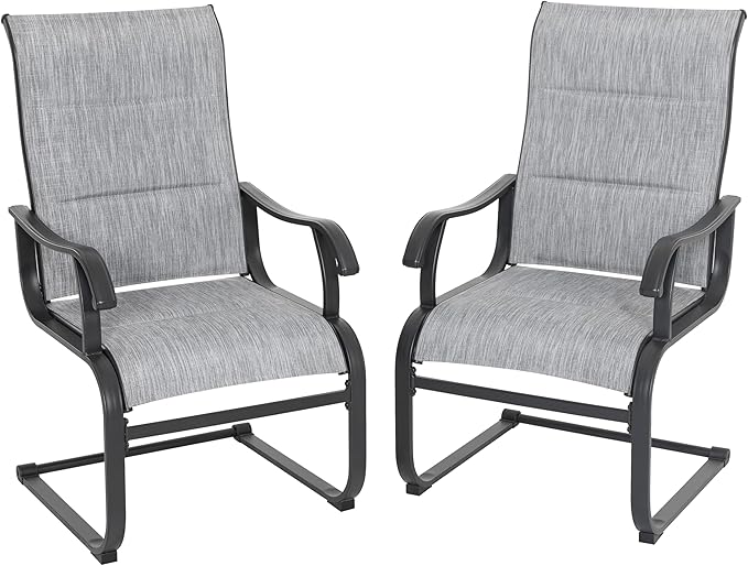 NUU GARDEN Set of 2 Patio Dining Chairs All Weather Outdoor Padded Textilene Chairs with High Back and Spring Motion Design Breathable Outdoor Dining Chairs for Deck Lawn Backyard Grey