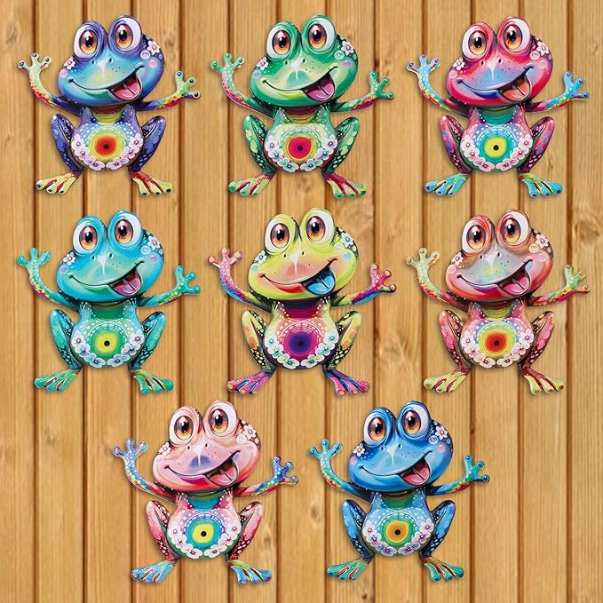 Junware Metal Frog Wall Decor, 8Pcs Frogs Wall Art Sculptures Hanging Sculpture Decoration, Outdoor Fence Arts for Home Garden, Fence, Patio, Yard, Bedroom Outside Gifts for Adults
