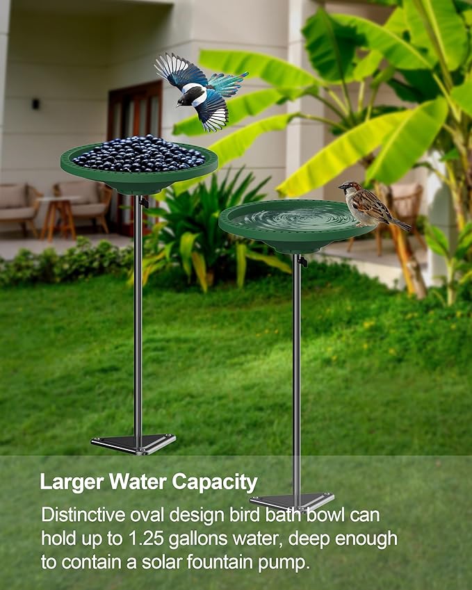 Bird Baths for Outdoors Heavy Duty, 38.5 Inch Detachable Birdbaths for The Garden Clearance, Bird Bath Bowl Spa & Birdfeeder with Metal Stake Stand for Outdoors Garden, Circle Style (Green)