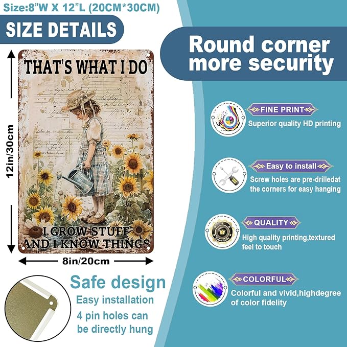Garden Metal Sign Gardening Sign Inspirational Quotes Vintage Metal Tin Sign Wall Art Decor For Home Backyard Garden Club Flower Shop Decor 8 x 12 Inch