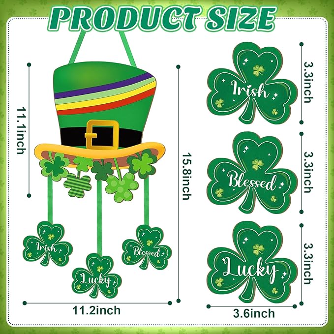 Wooden St. Patrick's Day Decoration Door Wreath for Front Door Sign Wall Signs Shamrock Clover Spring Decoration, Irish Sign Welcome Hanging for Home Wall Decor Party Outdoor Indoor Supply