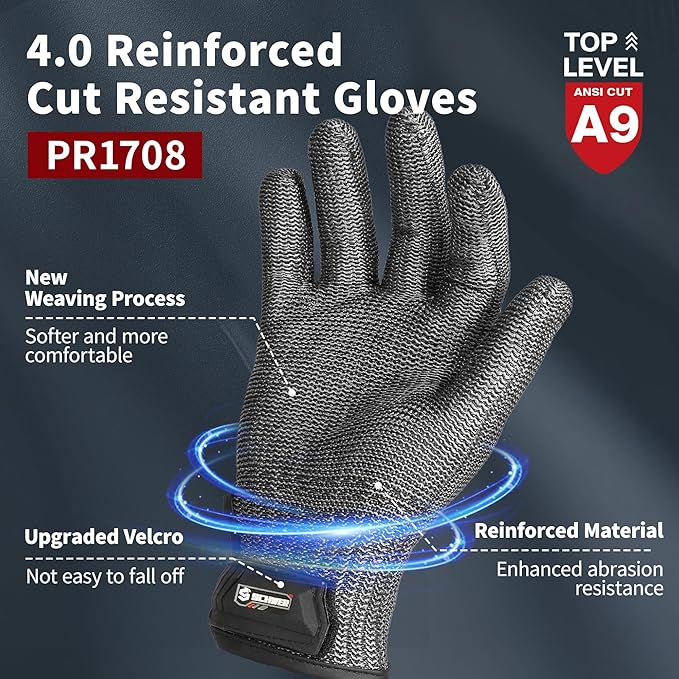 Schwer Ultimate Cut Resistant Gloves Beyond ANSI A9, Reinforced Stainless Steel Glove, Food Grade Mesh Metal Gloves for Butcher Meat Cutting, Oyster Shucking, Mandoline, PR1708 (S, 1 PCS)