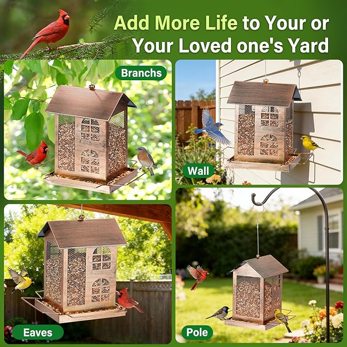 Bird Feeders for Outdoors, Heavy Duty Metal Bird Feeders for Outside Hanging, 6Lbs Large Capacity Wild Birdfeeder for Garden, Patio Watching Decor Durable Backyard Feeder