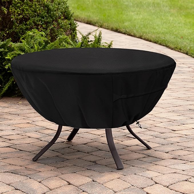 Round Patio Table Cover,Suitable for 42 Inch Diameter Patio Round Table,Waterproof Heavy Duty Round Outdoor Coffee Table Cover,Black