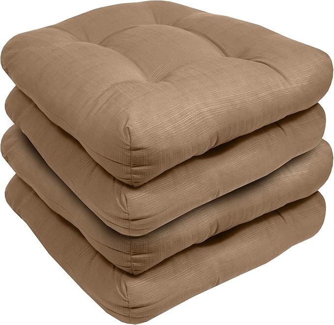 Sweet Home Collection Patio Cushions Outdoor Chair Pads Premium Comfortable Thick Fiber Fill Tufted 19" x 19" Seat Cover (Pack of 3), Taupe