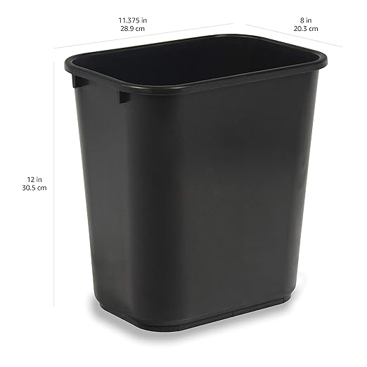 Amazon Basics Small Rectangular Commercial Office Wastebasket, Easy to Clean, 3 Gallon, Black, 6-Pack
