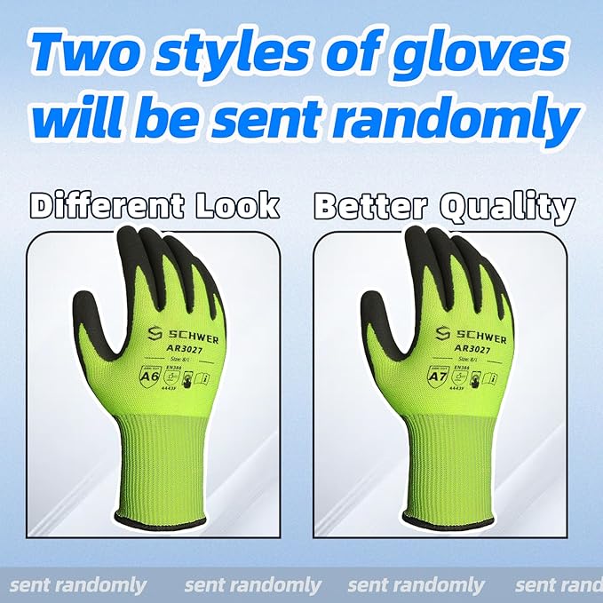 Schwer 6 Pairs Cut Resistant Work Gloves ANSI A6/A7 (Send Randomly) Cut Proof Glove CR3027, Touchscreen, Working Gloves for Men and Women Used for Woodworking, Glass Cutting, Warehouse, XL