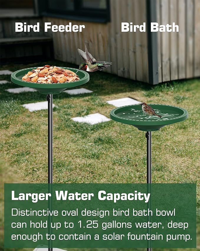 Bird Baths for Outdoors, Detachable Birdbaths for The Garden Clearance, Freestanding Bird Baths for Outdoors Heavy Duty, Bird Bath Bowl Spa & Birdfeeder with Metal Stake Stand, Circle Shape (Green)