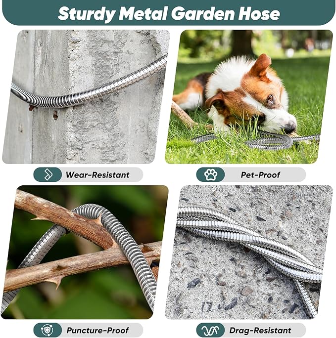 Garden Hose with 10-Function Nozzle, Leak-proof Metal Connector Hose, No Knots, Kink-Free Hoses, Lighter, Anti-Pets, Wear-Resistant, 3/4 GHT, Water Hose for Garden, Yard, Outdoor（50 FT）