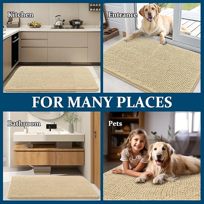 OLANLY Dog Door Mat for Muddy Paws 40x32, Absorbs Moisture and Dirt, Absorbent Non-Slip Washable Doormat, Quick Dry Chenille Mud Mat for Dogs, Entry Indoor Entryway Carpet for Inside Floor, Sand