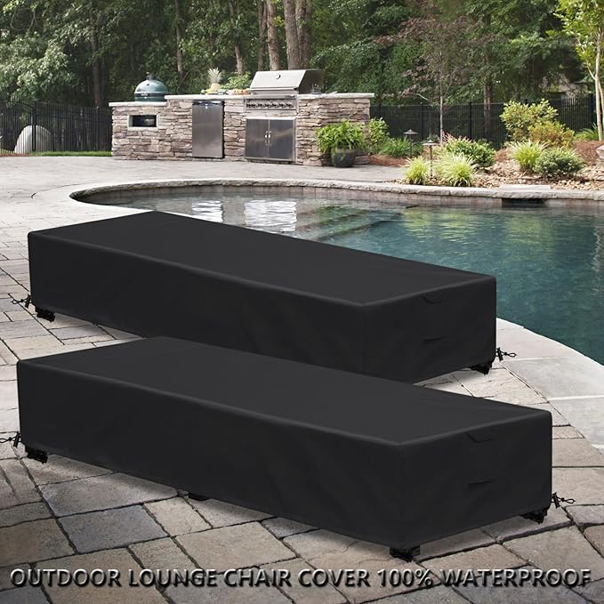 Waterproof Patio Lounge Chair Cover 1 Pack Outdoor Chaise Lounge Covers 600D Weather Resistant Material, UV Protection, Windproof Design Outside Furniture Covers 80" x 28" x 14" H,Black