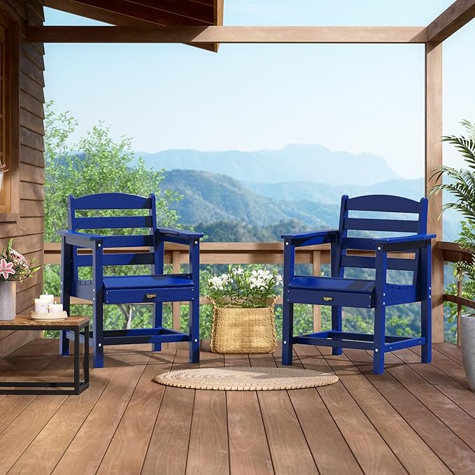 VINGLI Outdoor Dining Chairs Set of 2, HDPE Patio Chairs All-Weather Durable Garden Seating for Poolside, Deck, Porch (Navy Blue, 2 PCS)