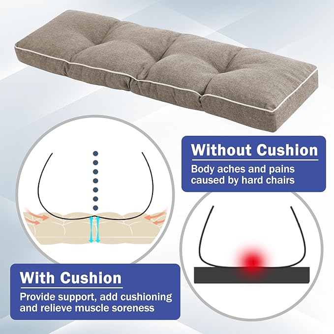 Bench Cushion, 42 x 16 Inch Patio Furniture Cushions with Durable Ties, Soft Memory Foam Bench Cushions for Indoor/Outdoor Furniture with Non-Slip Bottom, Kitchen&Dining, Khaki (Pack of 2)