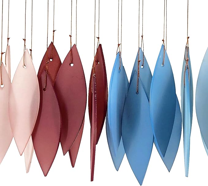 Blue Handworks New England Harbor Glass Chime, Sandblasted Glass and Found Wood Handcrafted Wind Chime