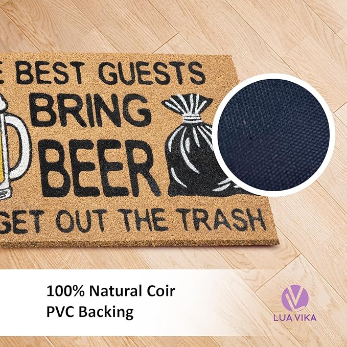 Coir Doormat Outdoor Entrance - The Best Guests Bring Beer - 17"x30" - Funny Door mats Outside - Welcome mat Funny - Indoor/Outdoor Doormat