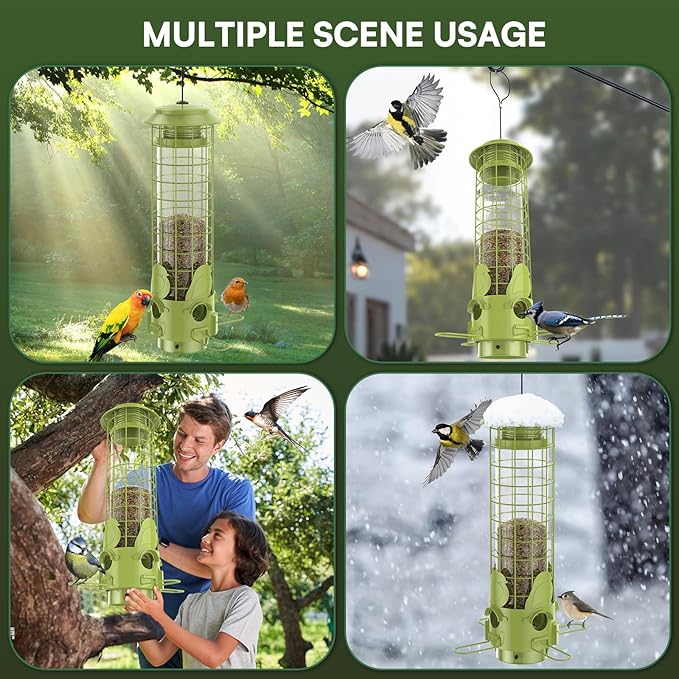 Squirrel Proof Bird Feeders for Outdoors Hanging,Metal Mesh Bird Feeders Weight Activated - Large Tube Wild Bird Feeders Squirrel Proof with 3LB Capacity for Finch, Cardinal, Blue Jay