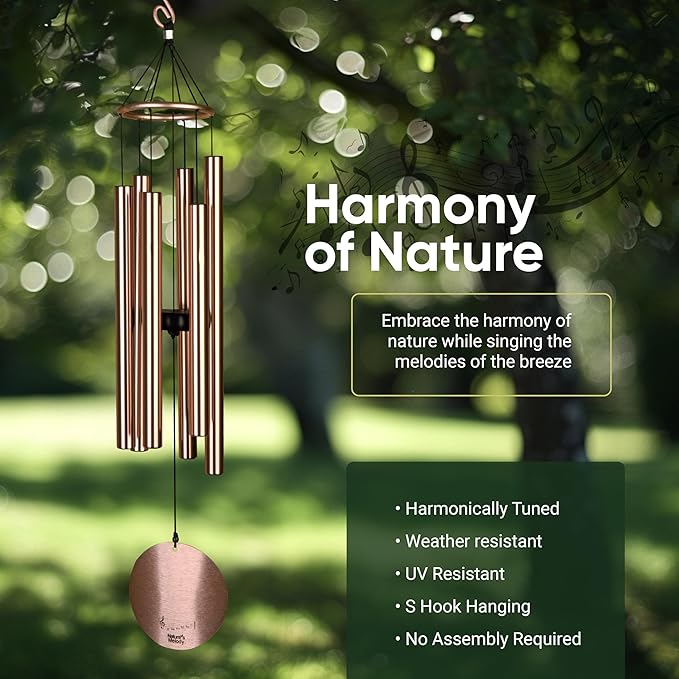 Nature’s Melody Aureole Tunes Wind Chimes – Outdoor Windchime with 6 Tubes Tuned to C Pentatonic Scale, 100% Rustproof Aluminum, Powder Finish & S Hook Hanger for Sympathy, Memorial Gift or Zen Garden